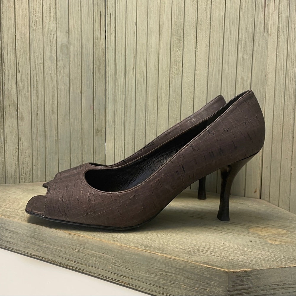 Stuart Weitzman Brown Patterned Open Toe Heels 10… - image 1